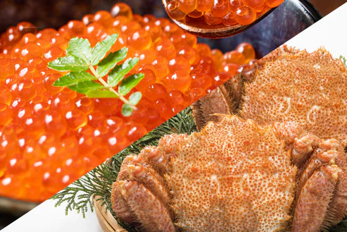 "Extra Large" boiled hairy crab 1kg x 2 cups &amp; salmon roe pickled in soy sauce 250g set